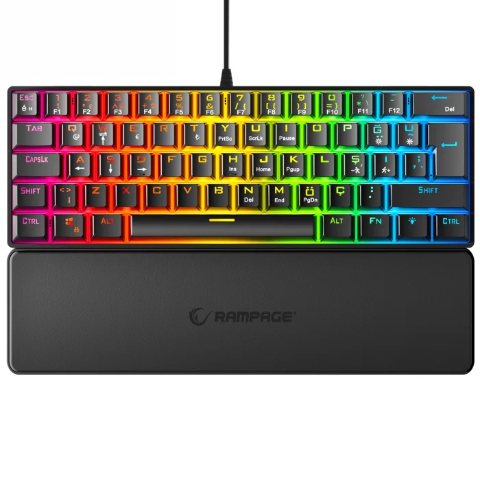Klavye Q Oyuncu Red Switch Rainbow Aydınlatmalı Bilek Destekli Rampage ALLY K11 Siyah