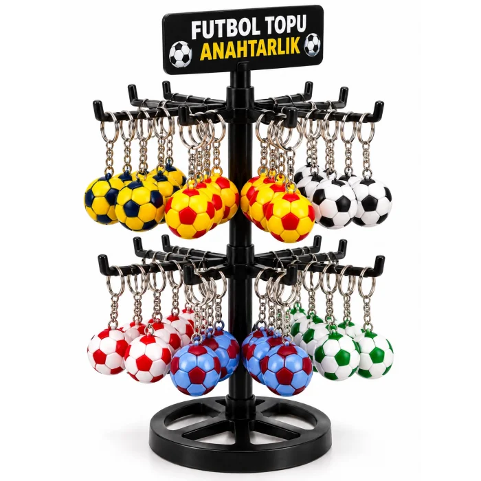 Anahtarlık Futbol Topu 3 Cm 60 Lı Paket Stand Hediyeli Qtop Q-1580