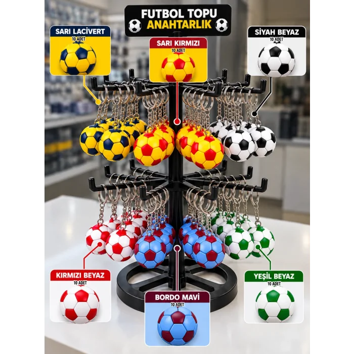 Anahtarlık Futbol Topu 3 Cm 60 Lı Paket Stand Hediyeli Qtop Q-1580