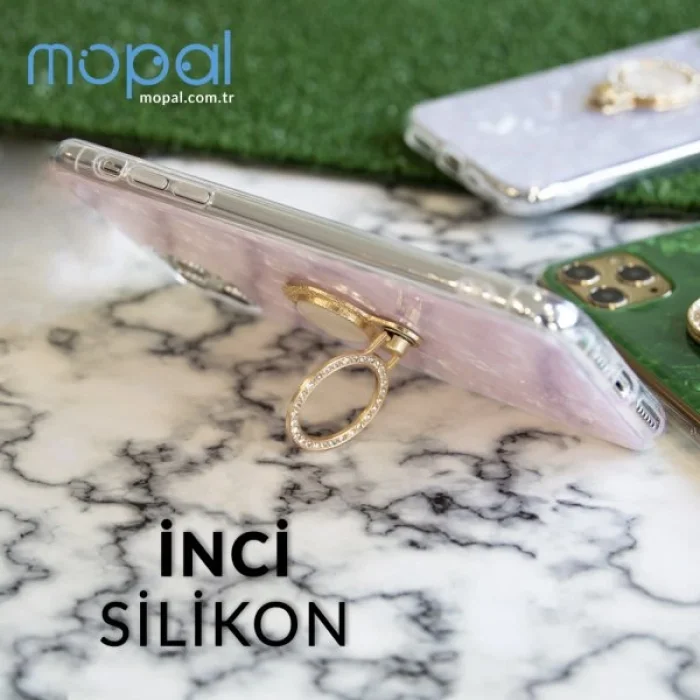 İphone 11 Pro Max Kılıf Yüzüklü Taşlı İnci Yeşil