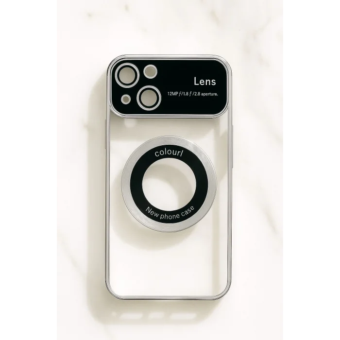 İphone 15 Kılıf Kamera Korumalı Magsafe Colourl Gümüş