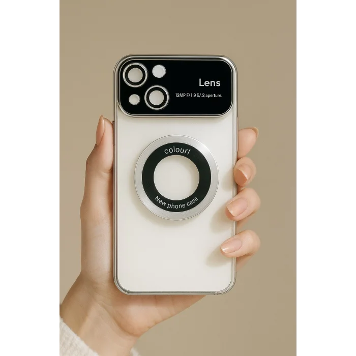 İphone 15 Kılıf Kamera Korumalı Magsafe Colourl Gümüş