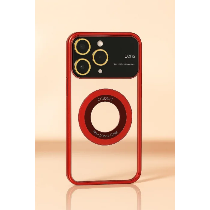 İphone 15 Pro Kılıf Kamera Korumalı Magsafe Colourl Koyu Kırmızı