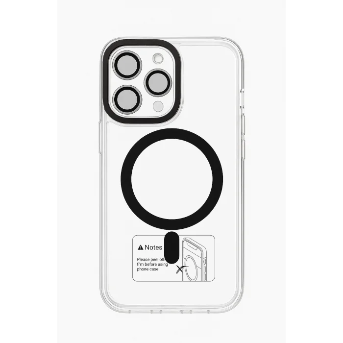 İphone 15 Pro Max Kılıf Kamera Korumalı Magsafe Şeffaf Siyah