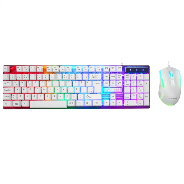 Klavye Mouse Set Oyuncu Gökkuşağı Aydınlatmalı Everest KM-198 Luminax Beyaz