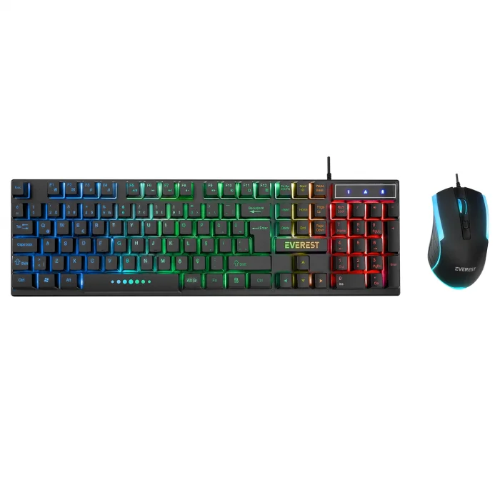 Klavye Mouse Set Oyuncu Gökkuşağı Aydınlatmalı Everest KM-198 Luminax Siyah