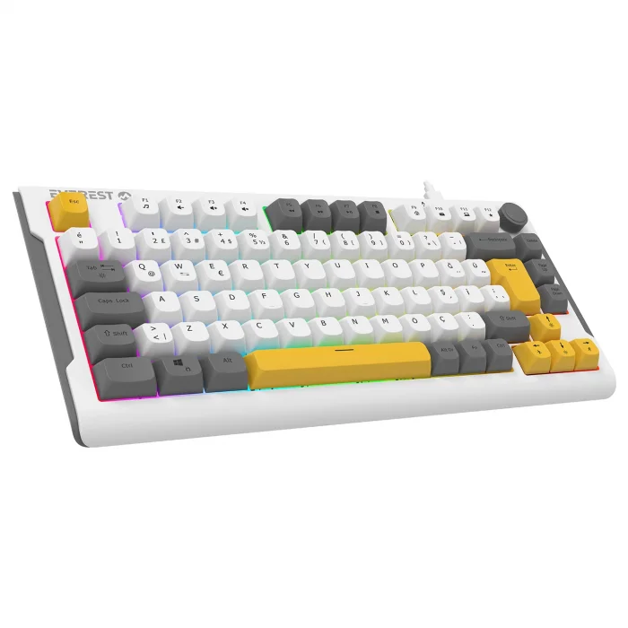 Klavye Oyuncu Gaming RGB Membrane Type-C Kablolu Everest KB-75 Smooth Beyaz-Gri-Sarı