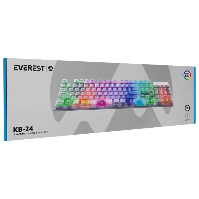 Klavye Oyuncu Gaming Rgb Rainbow Membrane Everest KB-24 Beyaz