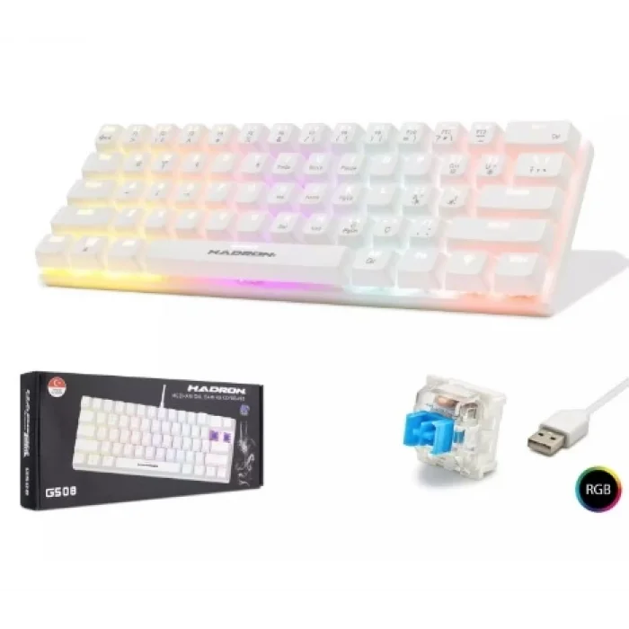 Klavye Oyuncu Mekanik Mini Blue Switch Rgb Hadron G508B Beyaz