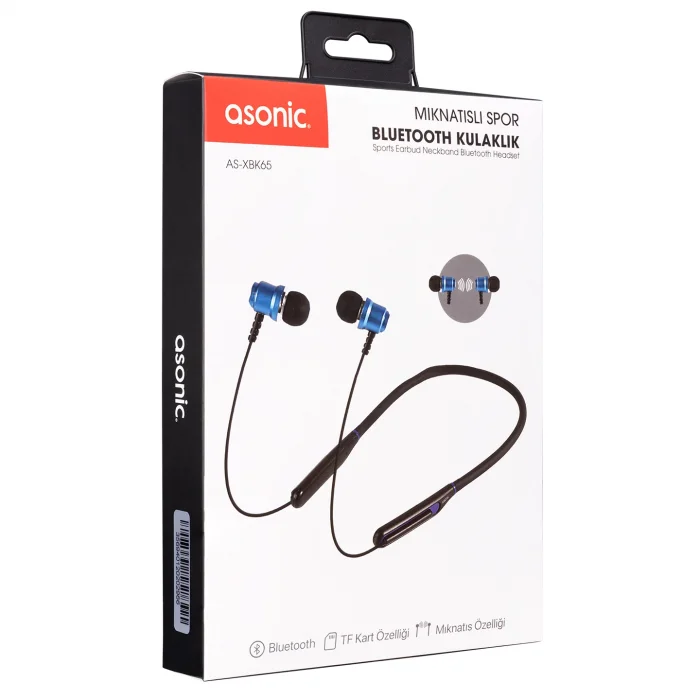 Kulaklık Mikrofonlu Bluetooth Spor Boyun Askılı Mıknatıslı Asonic AS-XBK65