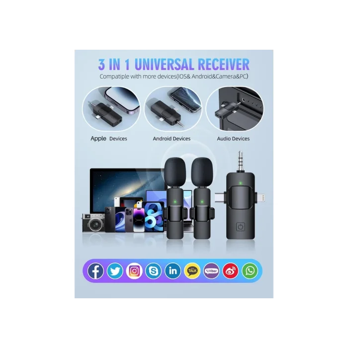 Mikrofon Yaka 2 Adet Kablosuz Type-c Lightning Aux 3 İn 1 Platoon PL-2452