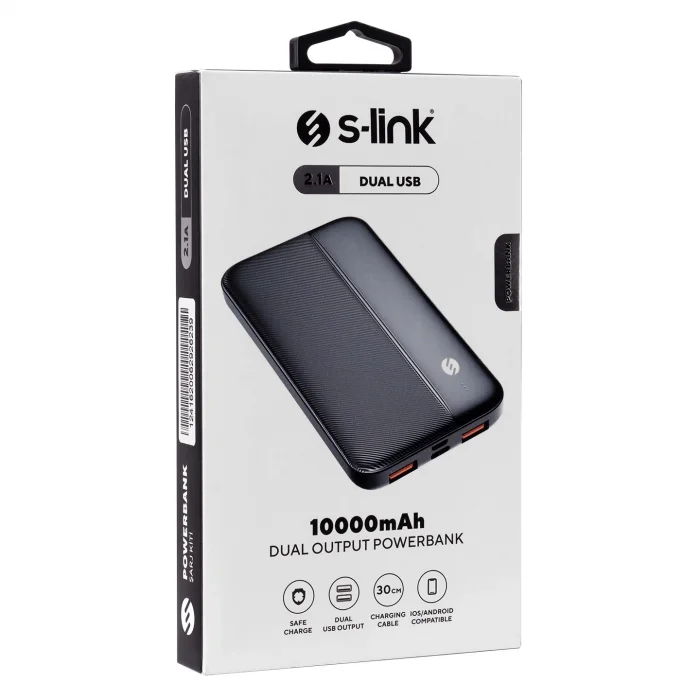 Powerbank 10000 MAH Çift Çıkış Micro+Type-C Girişli S-Link IP-G10N Siyah