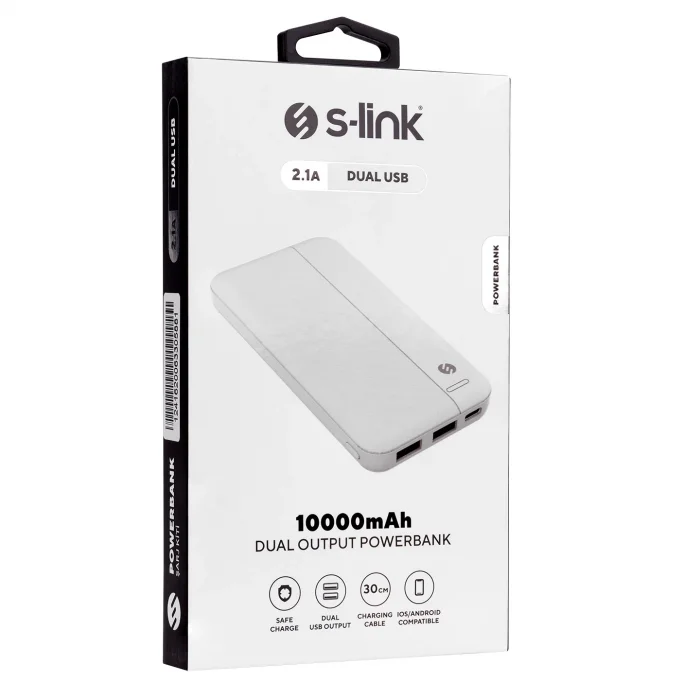 Powerbank 10000 MAH Çift Çıkış Micro+Type-C Girişli S-Link IP-G10N Beyaz