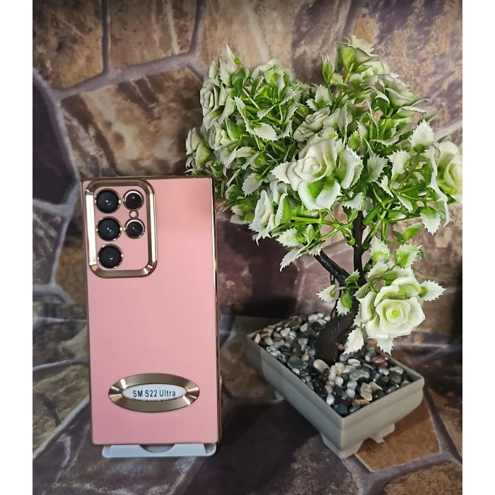 Samsung S22 Ultra Kılıf Lüx Lazer Turuncu Gold