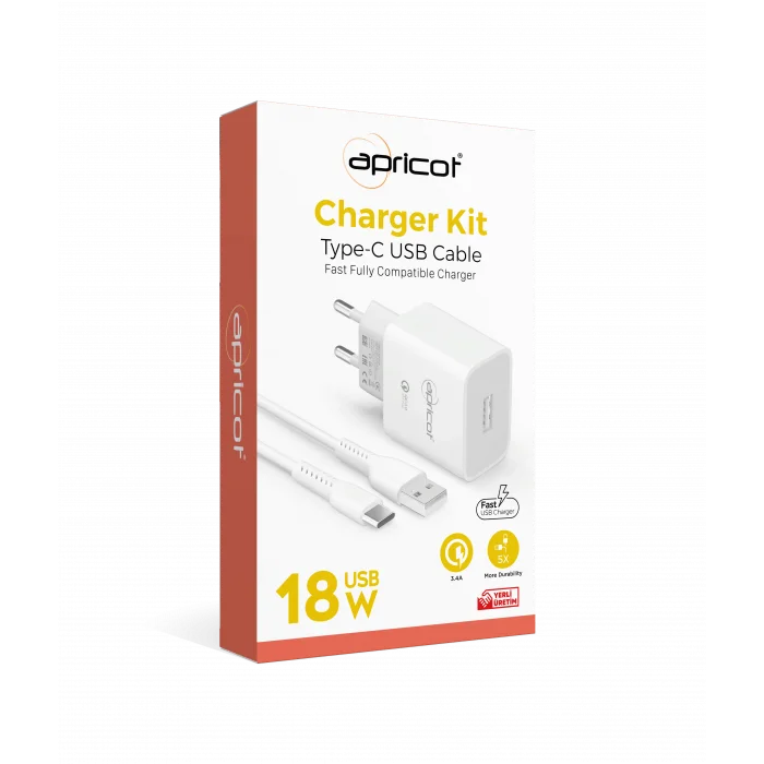 Şarj Aleti Takım Type-C 5V 3.4A Apricot APC-U310T Beyaz