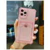 İphone 12 Pro Kılıf Kart Bölmeli Şeffaf Pembe