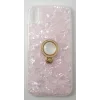 İphone XR Kılıf Yüzüklü Taşlı Renkli İnci Pembe