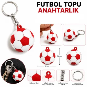 3D Anahtarlık Futbol Topu 3 Cm Kırmızı Beyaz Qtop Q-0958
