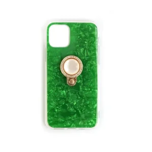 İphone 11 Pro Max Kılıf Yüzüklü Taşlı İnci Yeşil