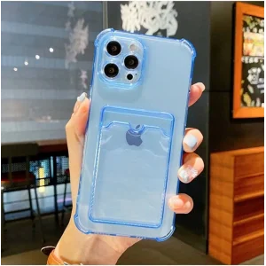 İphone 12 Pro Kılıf Kart Bölmeli Şeffaf Mavi