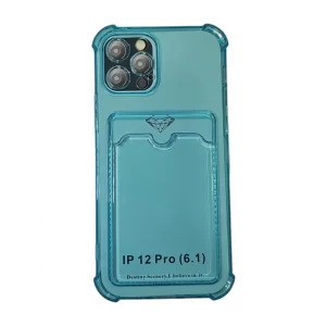 İphone 12 Pro Kılıf Kart Bölmeli Şeffaf Turkuaz