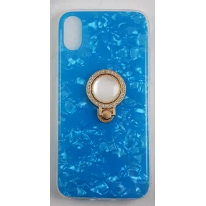 İphone X Ve XS Kılıf Yüzüklü Taşlı Renkli İnci Mavi