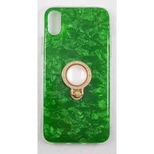 İphone X Ve XS Kılıf Yüzüklü Taşlı Renkli İnci Yeşil