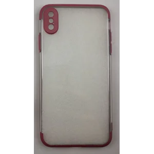 İphone XS Max Kılıf Şeffaf Silikon Kenarı Kırmızı