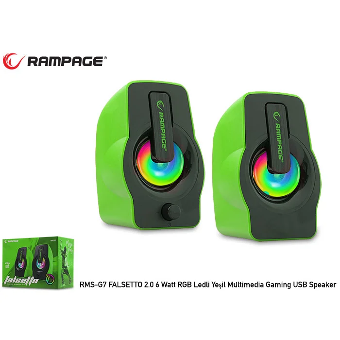 Hoparlör Speaker Usb 6W Rgb Ledli Rampage Falsetto RMS-G7 Yeşil