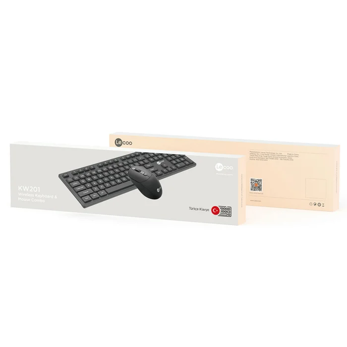 Klavye Mouse Set Kablosuz Türkçe Q Lenovo Lecoo KW201 Siyah