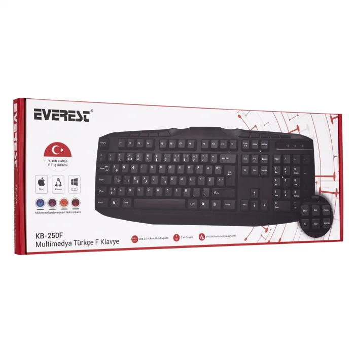 Klavye Multimedia Türkçe F Kablolu Everest KB-250F Siyah