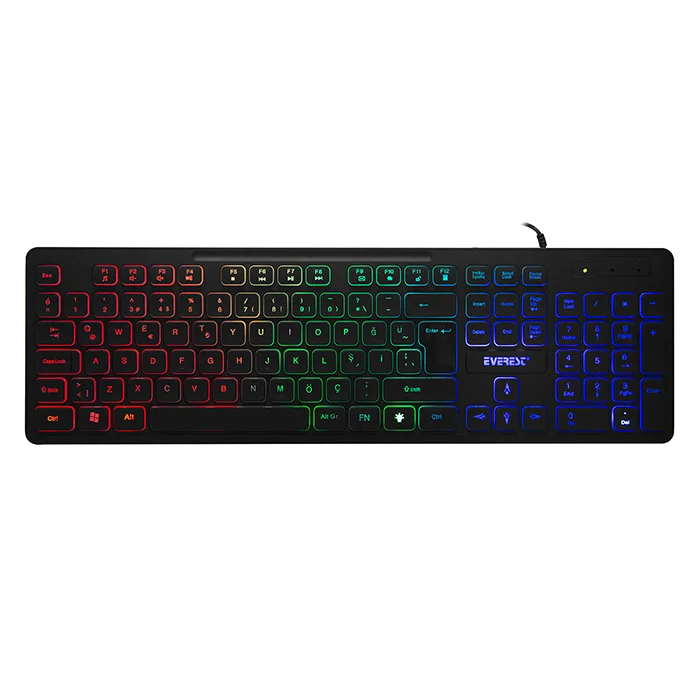 Klavye Q Oyuncu Gökkuşağı Aydınlatmalı Everest KB-120 Sleek Siyah