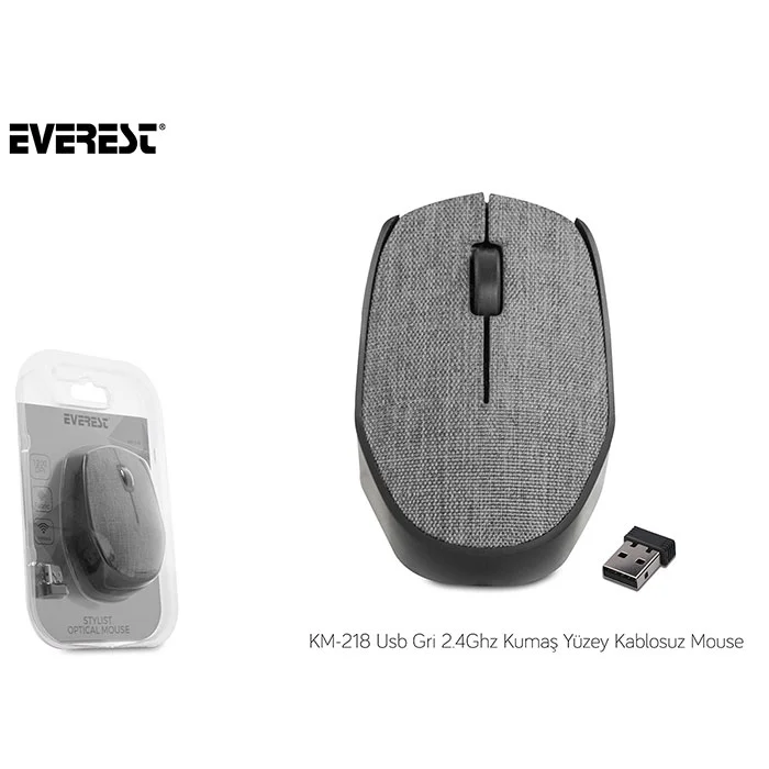 Mouse Kablosuz Kumaş Yüzey Everest KM-218 Gri