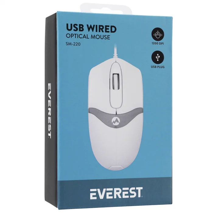 Mouse Optik 3D 1200 Dpi Everest Sm-220 Beyaz Gri