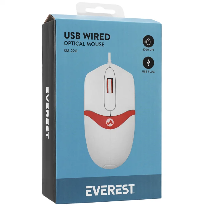 Mouse Optik 3D 1200 Dpi Everest Sm-220 Beyaz Kırmızı