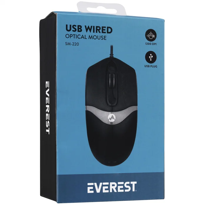 Mouse Optik 3D 1200 Dpi Everest Sm-220 Siyah Gri