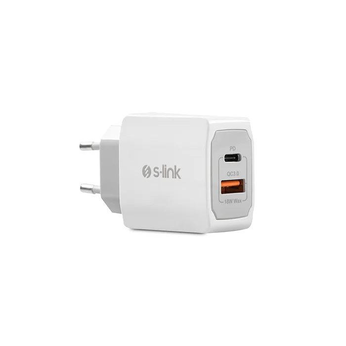 Şarj Aleti 2 Giriş Usb+Type C ve Lightning Kablo 18W Hızlı Şarj S-link Swapp SW-C1110X