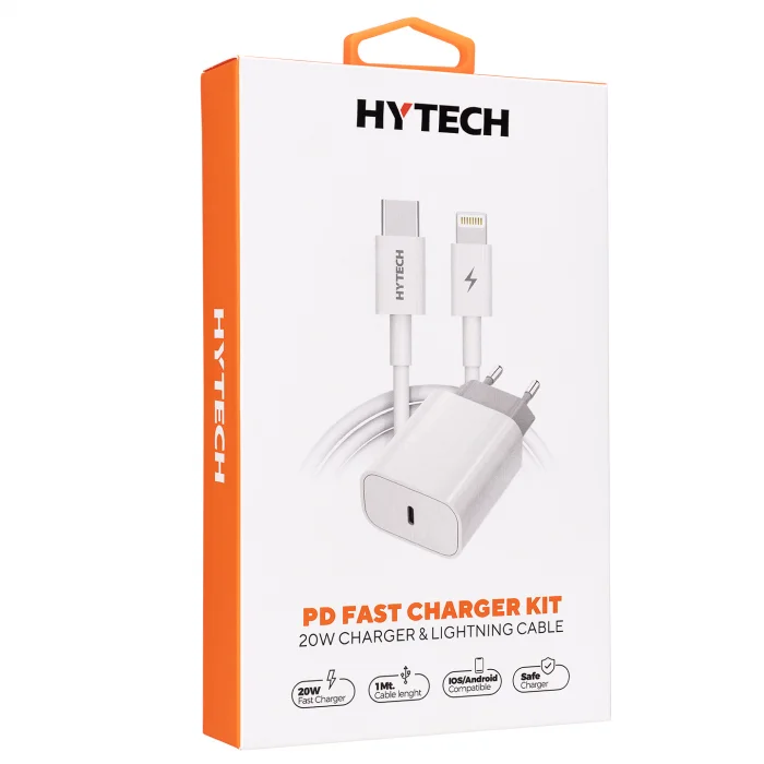 Şarj Aleti 20W QC 3.0 Hızlı Şarj Adaptörü + QC4.0 PD Lightning Kablo Hytech HY-XE40PD