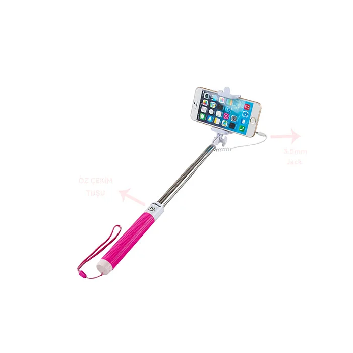 Selfie Çubuğu Kablolu Addison AD-S33 Pembe