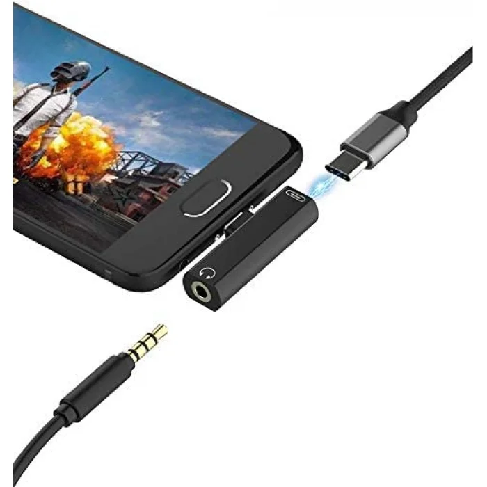 Type-C To Aux Ve Şarj Çevirici Adaptör Qtop Q-4485 Rosegold