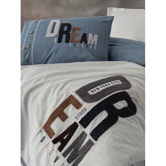 Cotton Box Mood Nakışlı Ranforce Tek Kişilik Nevresim Takımı Forever Gri