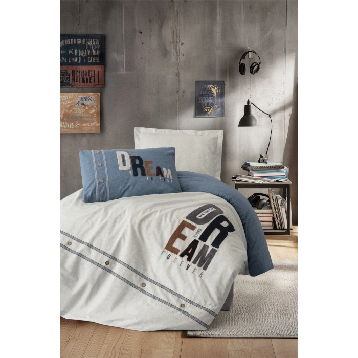 Cotton Box Mood Nakışlı Ranforce Tek Kişilik Nevresim Takımı Forever Gri