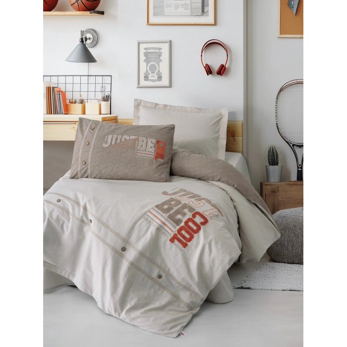 Cotton Box Mood Nakışlı Ranforce Tek Kişilik Nevresim Takımı Cool Kahve