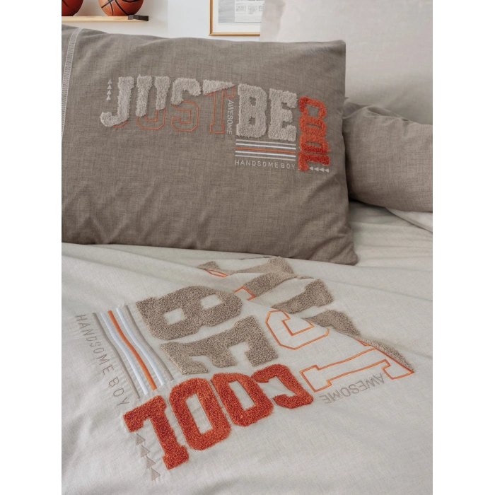 Cotton Box Mood Nakışlı Ranforce Tek Kişilik Nevresim Takımı Cool Kahve