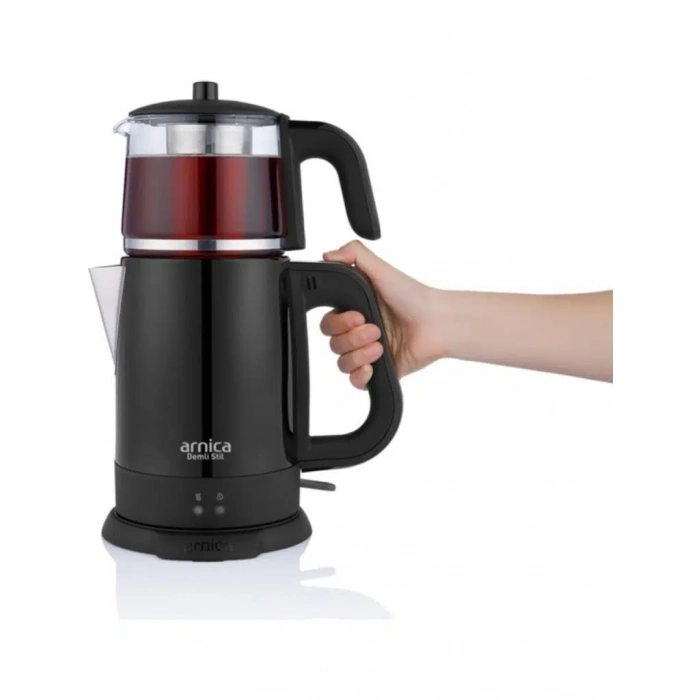 Arnica IH33205 Demli Stil Cam Demlik Çay Makinesi Siyah