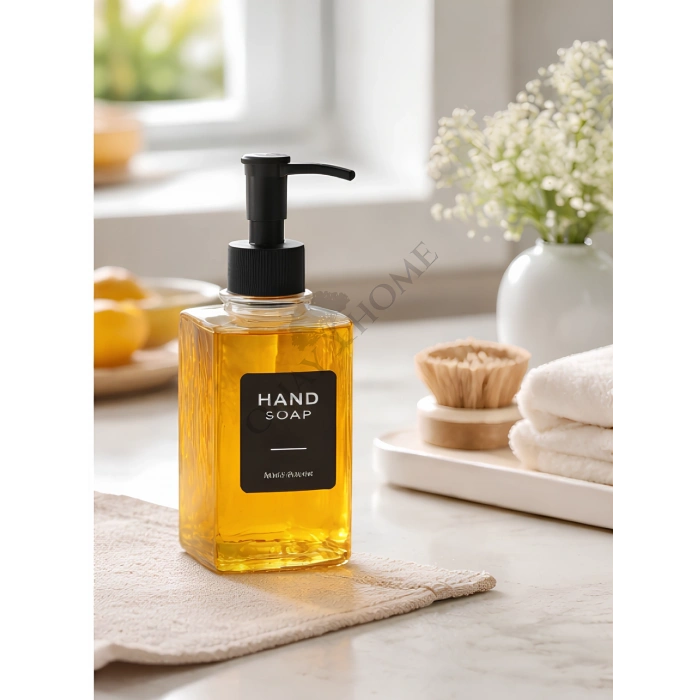 2li Cam Sıvı Sabunluk ve Deterjanlık – Şık Tasarımlı, Siyah Pompalı Mutfak & Banyo Sabunluğu - Dalgalı desen