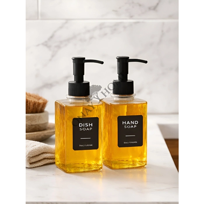 2li Cam Sıvı Sabunluk ve Deterjanlık – Şık Tasarımlı, Siyah Pompalı Mutfak & Banyo Sabunluğu - Dalgalı desen