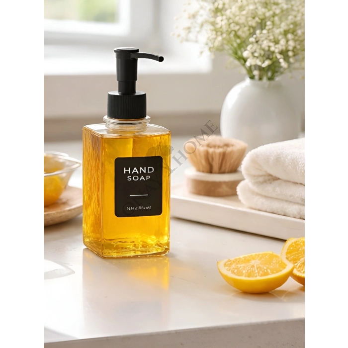 2li Cam Sıvı Sabunluk ve Deterjanlık – Şık Tasarımlı, Siyah Pompalı Mutfak & Banyo Sabunluğu - Dalgalı desen