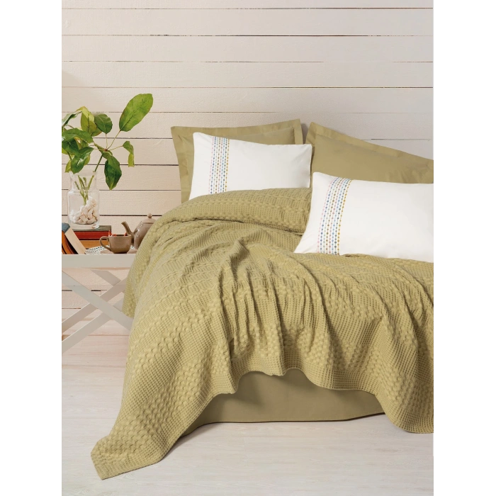 Cotton Box Aura Tek Kişilik Pike Takımı Pebble Hardal