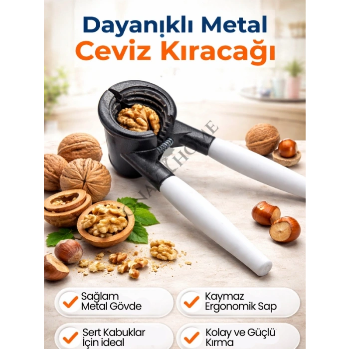 Dayanıklı Metal Ceviz ve Fındık Kıracağı – Kaymaz Saplı, Ergonomik Tasarım